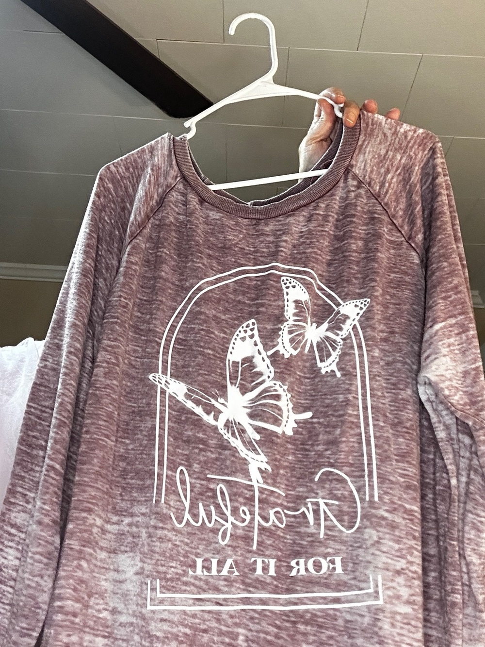 Mauve Butterfly Graphic Pullover lightweight layering Sweatshirt -